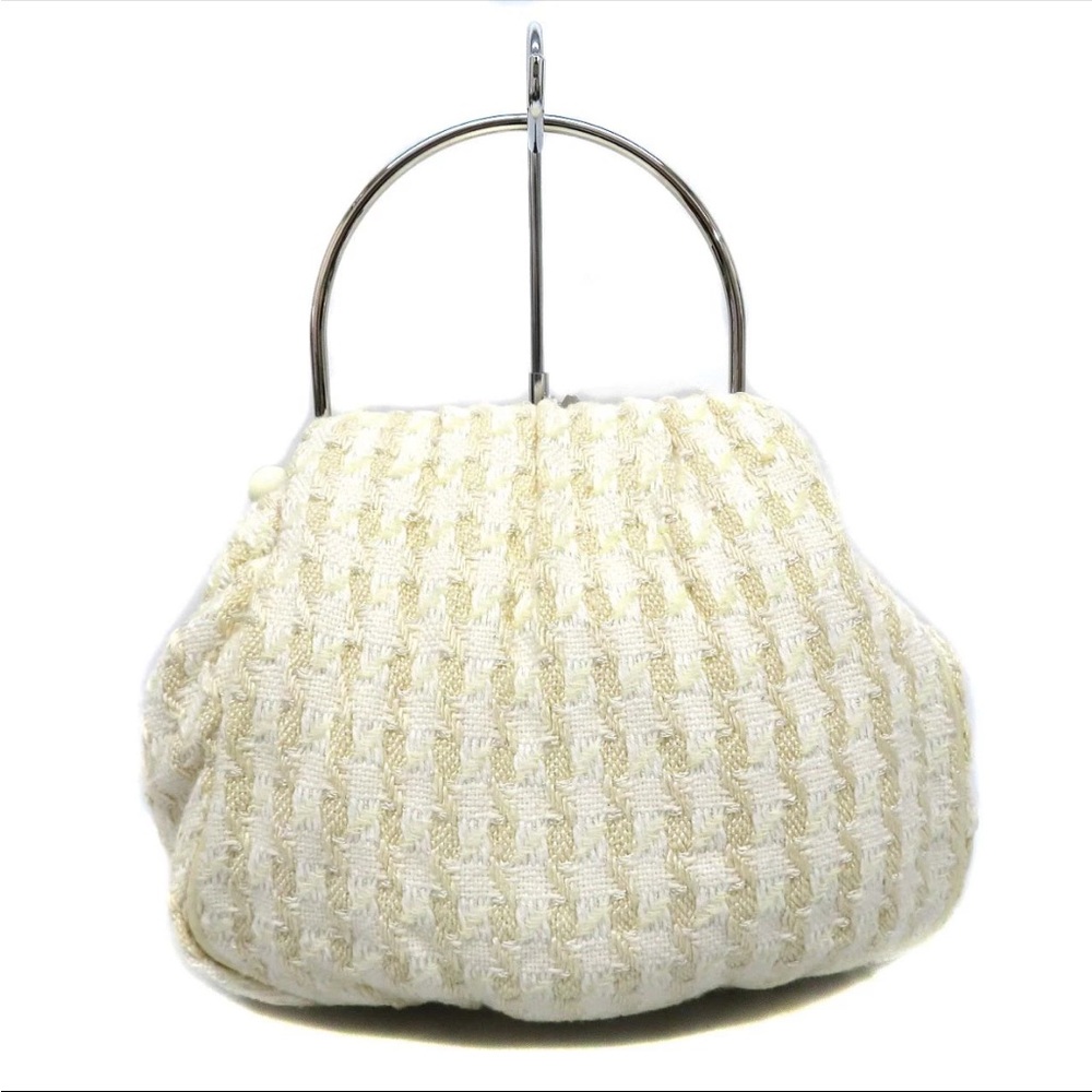 EUC Chanel Tweed Handbag White Metal Handle with Dust Bag Guarantee Card #KN729 - Picture 13 of 14
